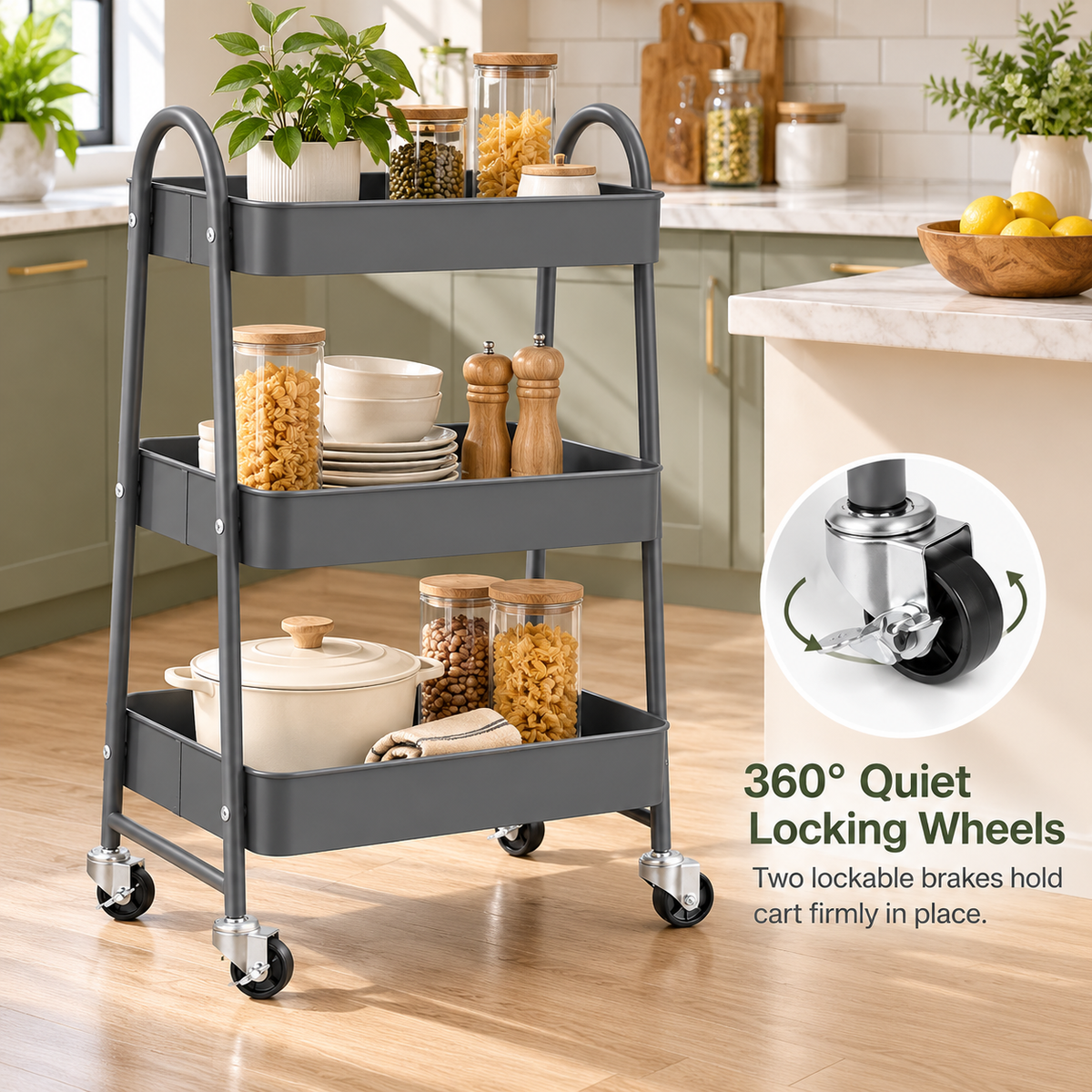 3-Tier Metal Rolling Utility Cart