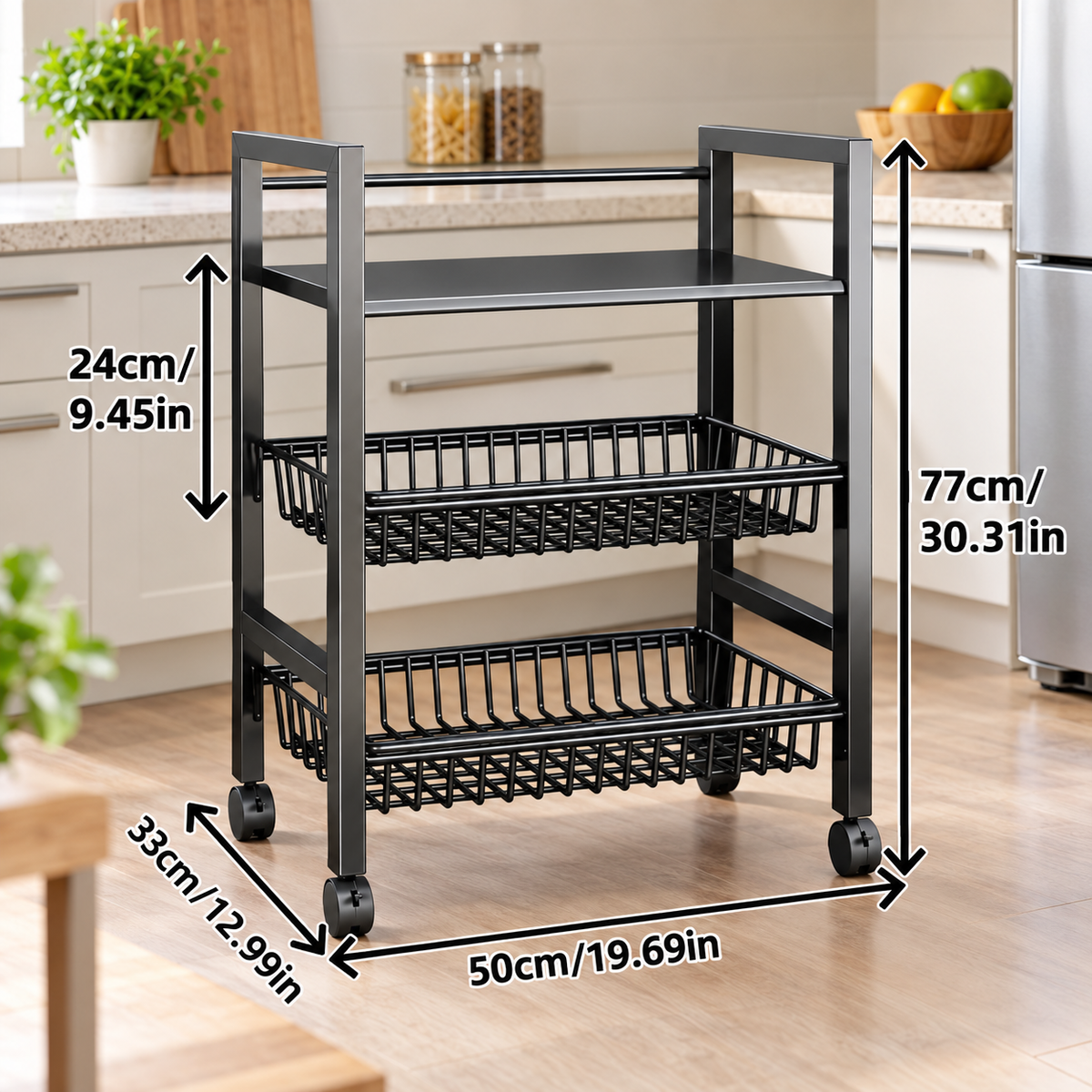 3-Tier Detachable Basket Kitchen Cart
