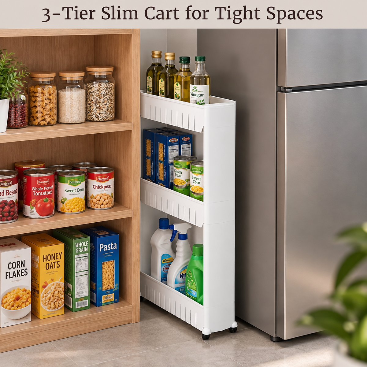 3-Tier Slim Kitchen Rolling Cart