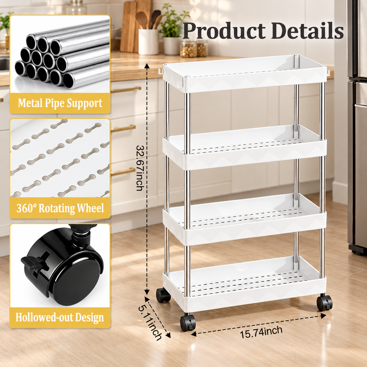 4-Tier Slim Rolling Storage Cart