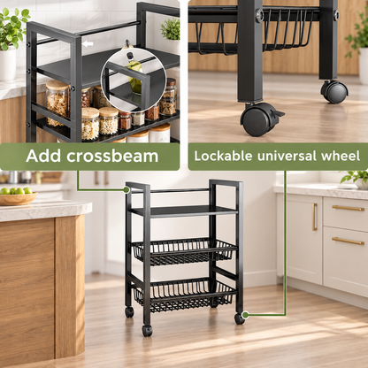 3-Tier Detachable Basket Kitchen Cart