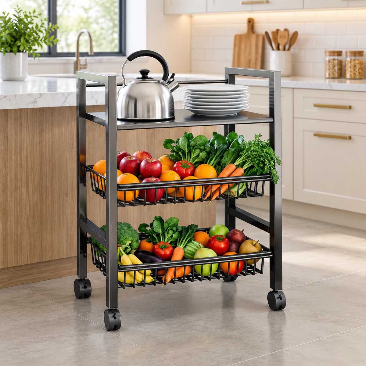 3-Tier Detachable Basket Kitchen Cart