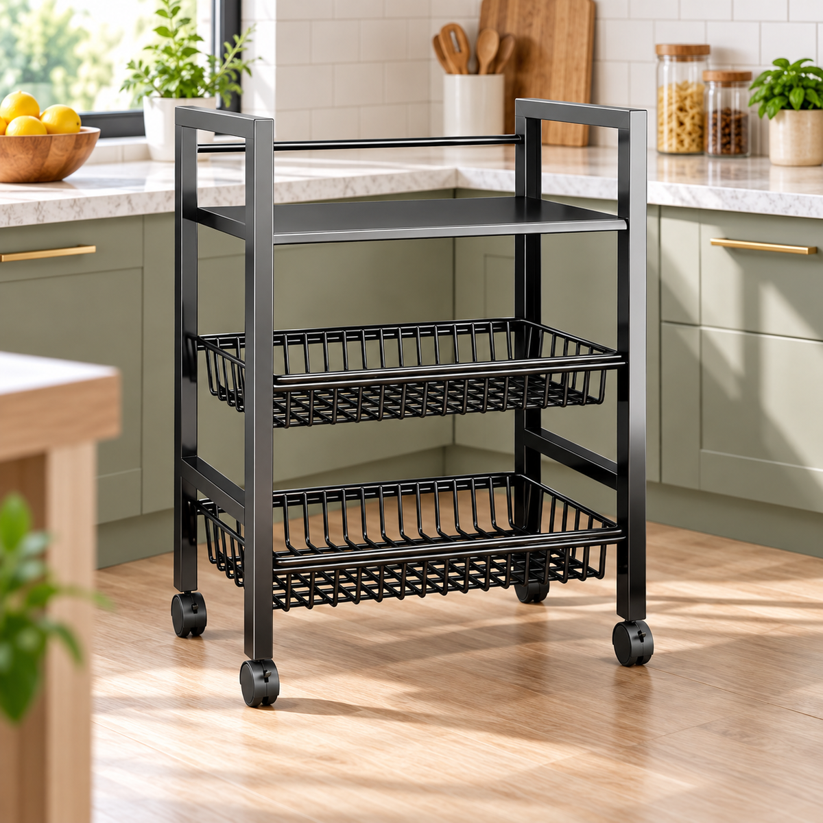 3-Tier Detachable Basket Kitchen Cart