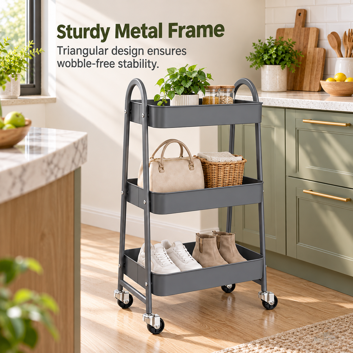 3-Tier Metal Rolling Utility Cart