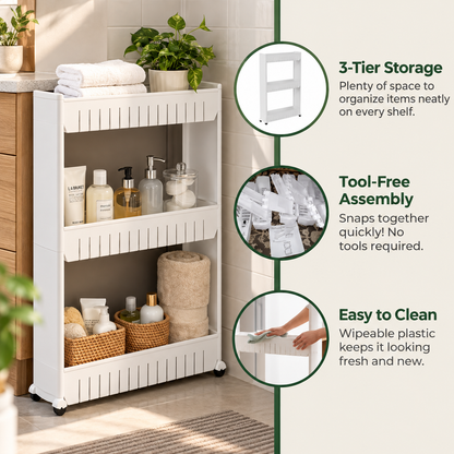 3-Tier Slim Kitchen Rolling Cart