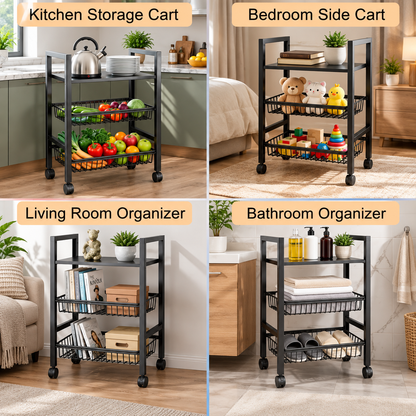 3-Tier Detachable Basket Kitchen Cart