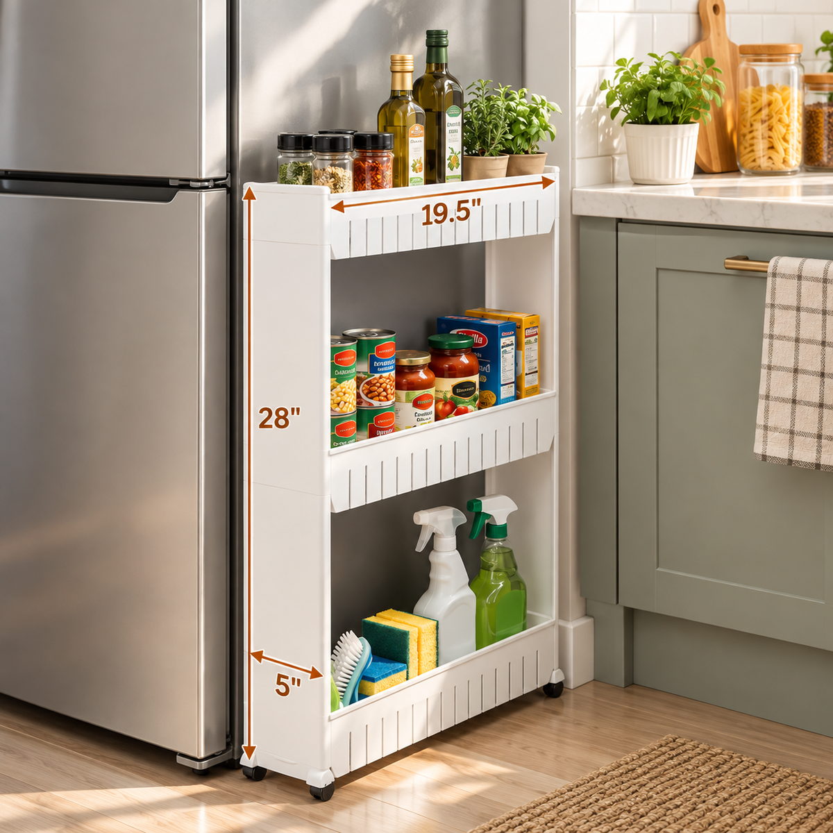 3-Tier Slim Kitchen Rolling Cart