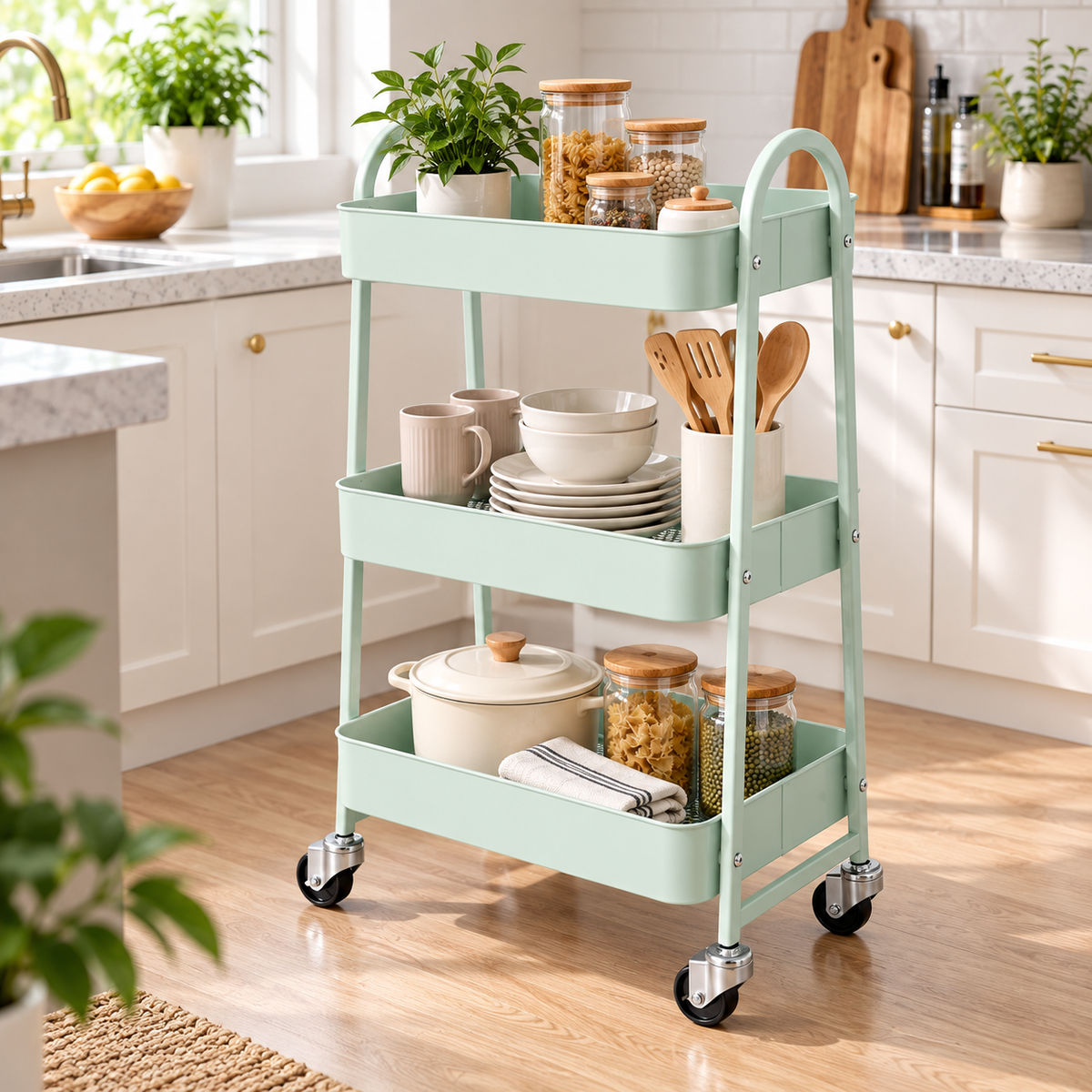 3-Tier Metal Rolling Utility Cart